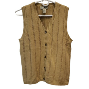 LL Bean Vest Knit Button Down Light Brown Gold OV264 Women's Size XS Linen